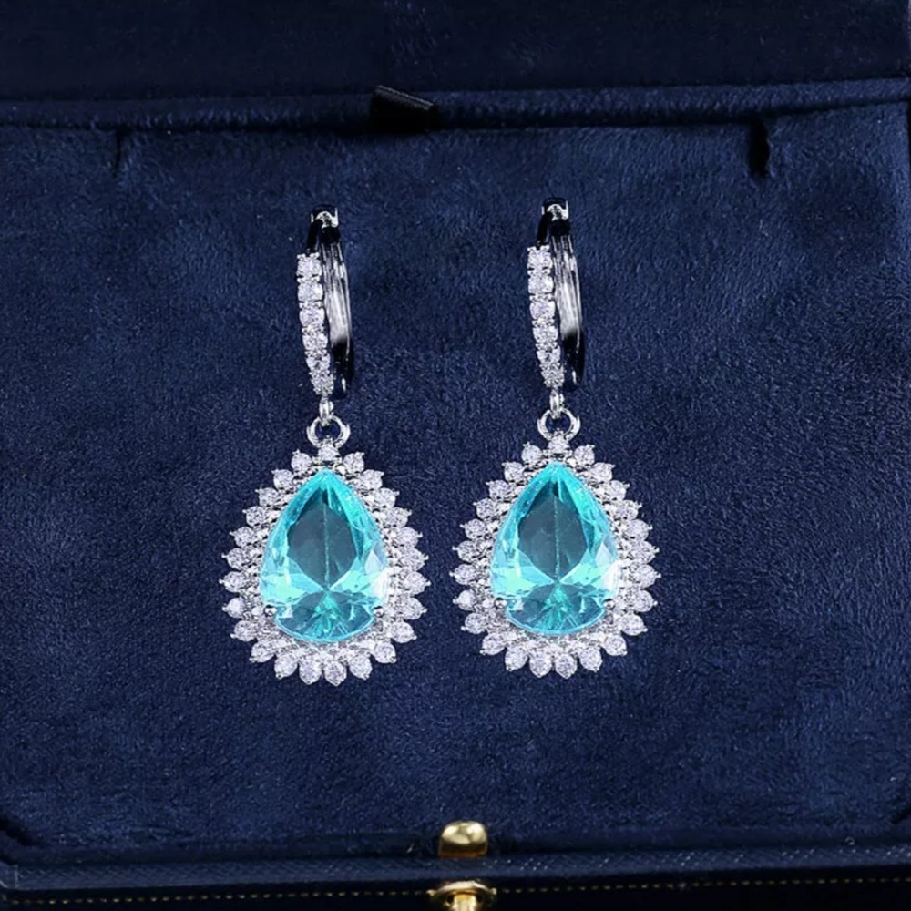 New Gorgeous 925 Silver Aquamarine Drop Earrings - Picture 3 of 5